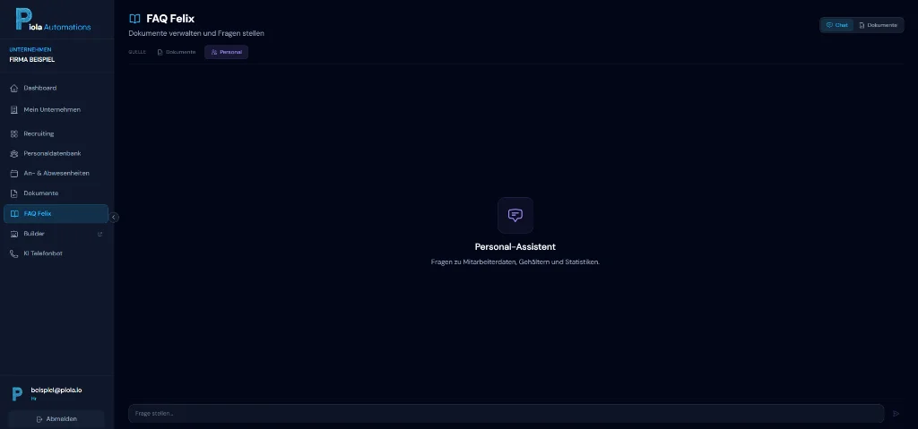 PIOLA FAQ Felix HR-Wissensassistent und Mitarbeiter-Portal